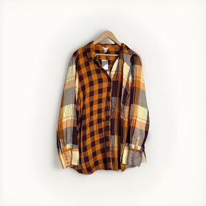 Cato Plaid Colorblock Long Sleeve Button Up Shirt Orange Purple Yellow  22/24W